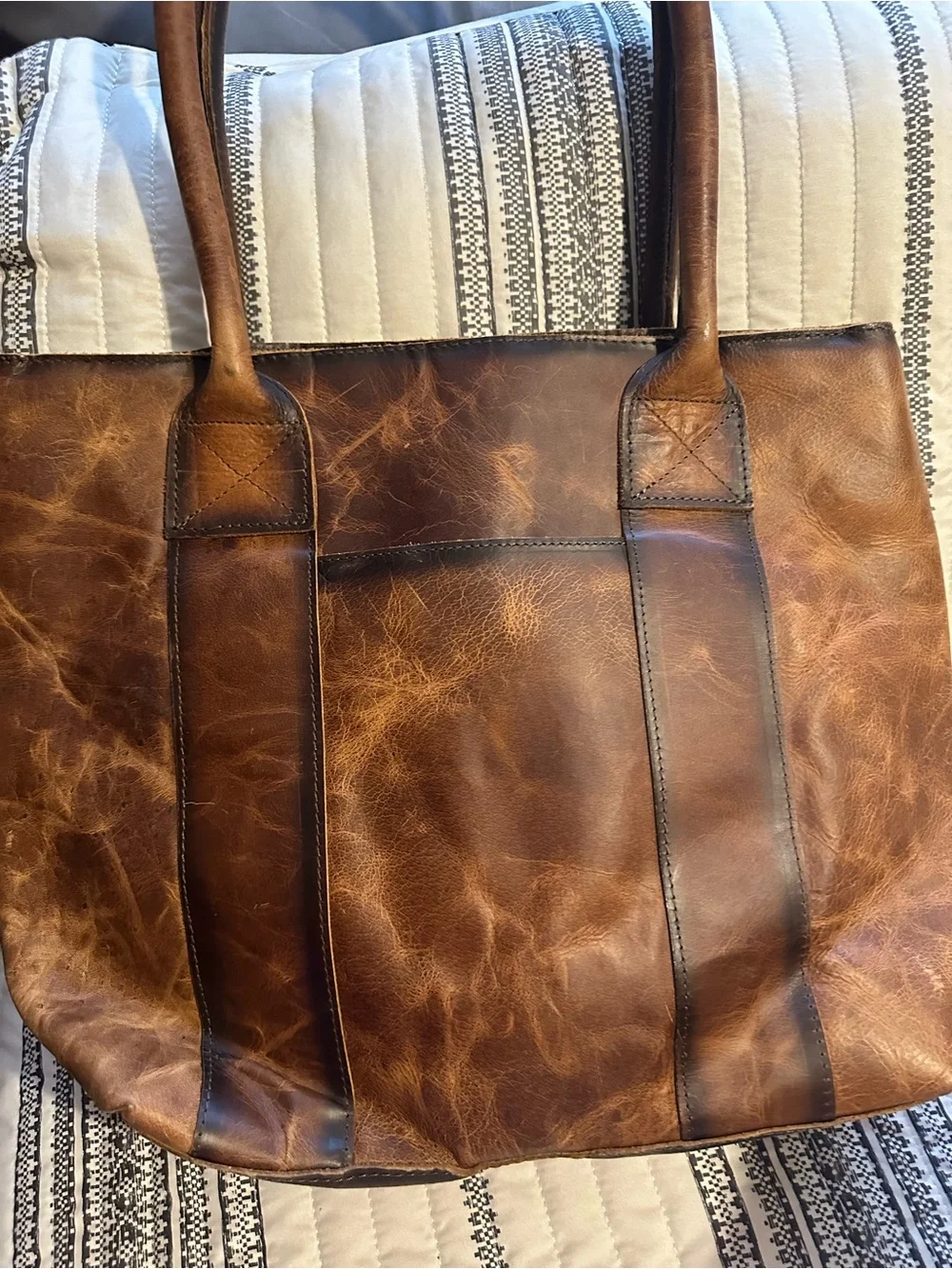 STS Ranchwear Black & White Cowhide Tote with Brown Leather Trim